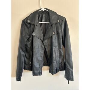 Max Studio Women Black Faux Leather Motorcycle Style Jacket Size S
